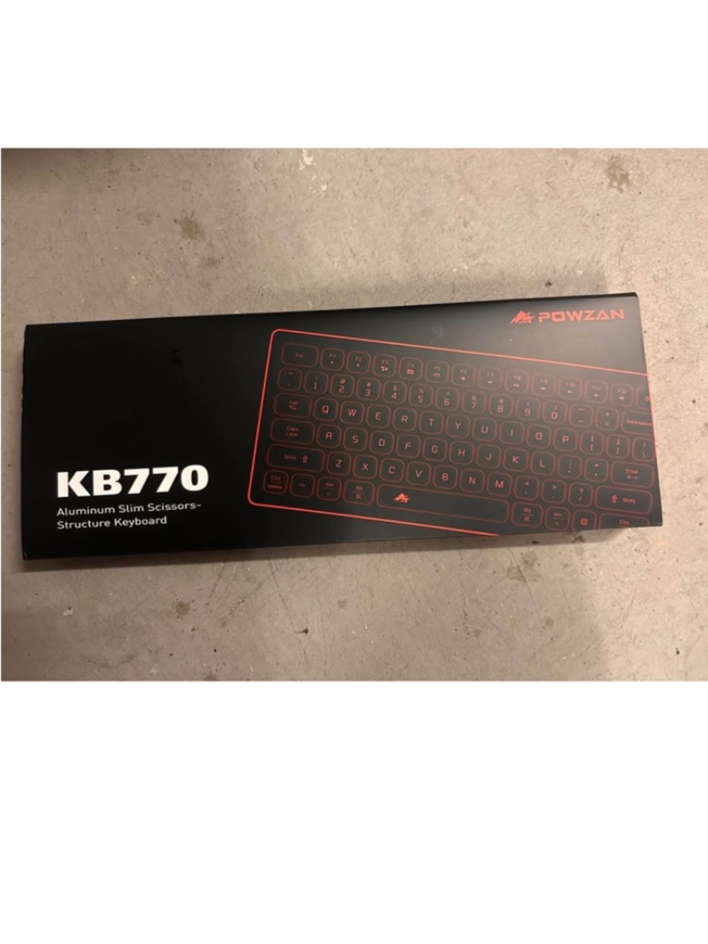 NWT POWZAN KB770 Aluminum Slim Scissor Keyboard Red Backlit USB New in Box